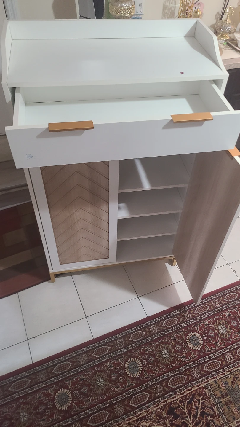 White Shoe Cabinet with Wood Grain Doors - photo 4