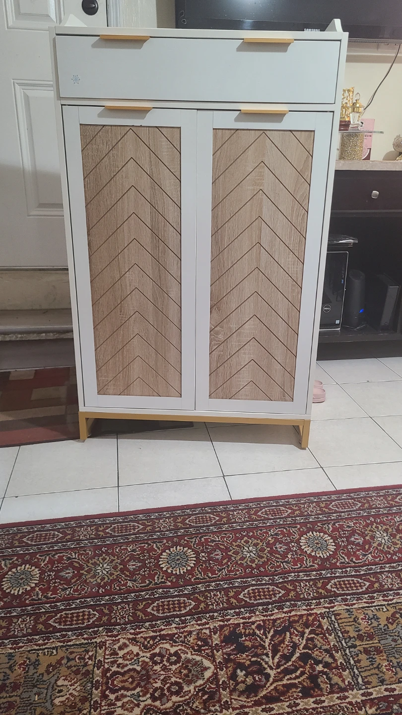 White Shoe Cabinet with Wood Grain Doors - photo 5