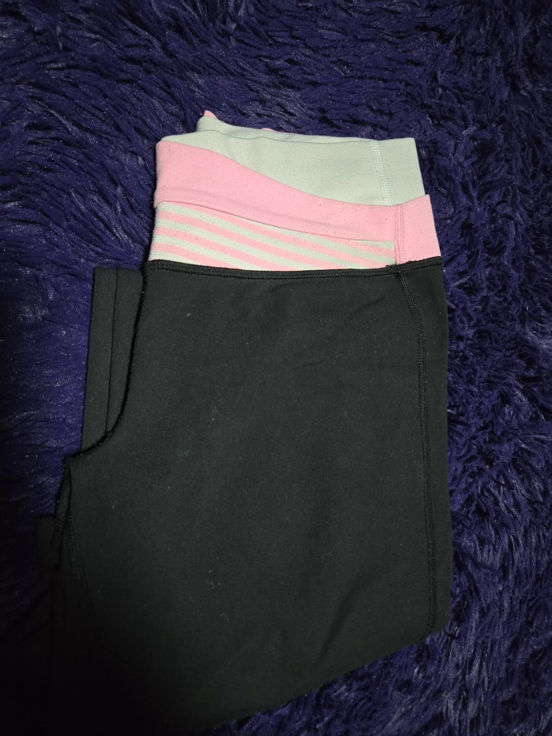 Lululemon Black Leggings with Pink and Grey Waistband