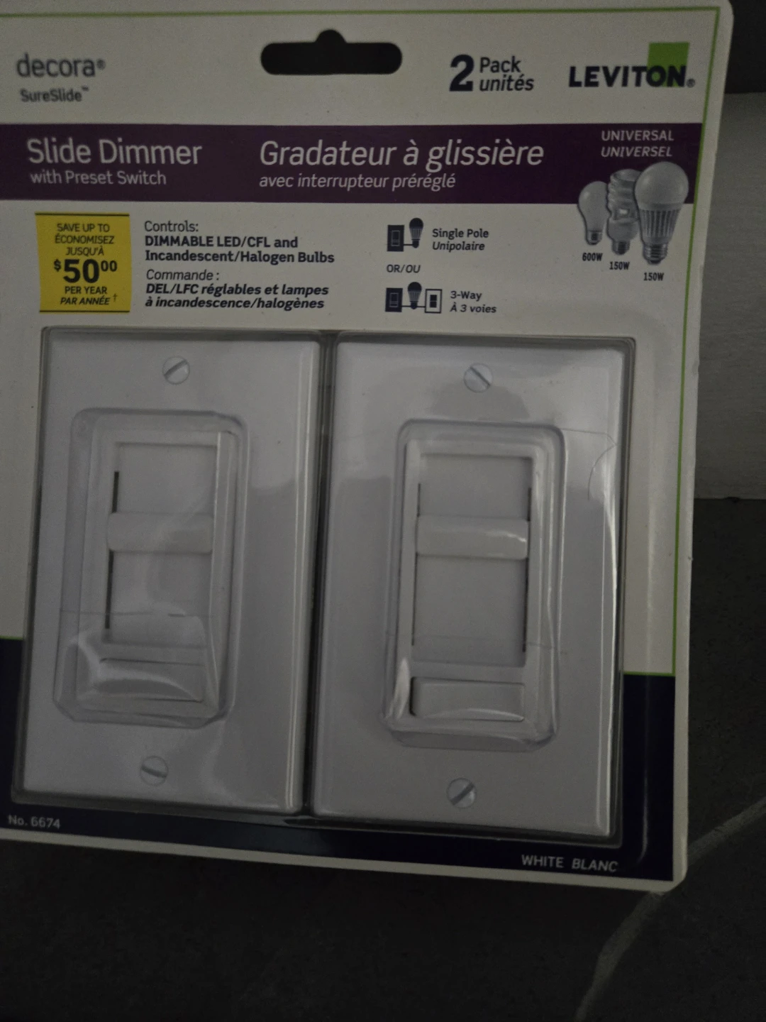 Leviton Decora SureSlide Slide Dimmer  Switch (2 Pack)