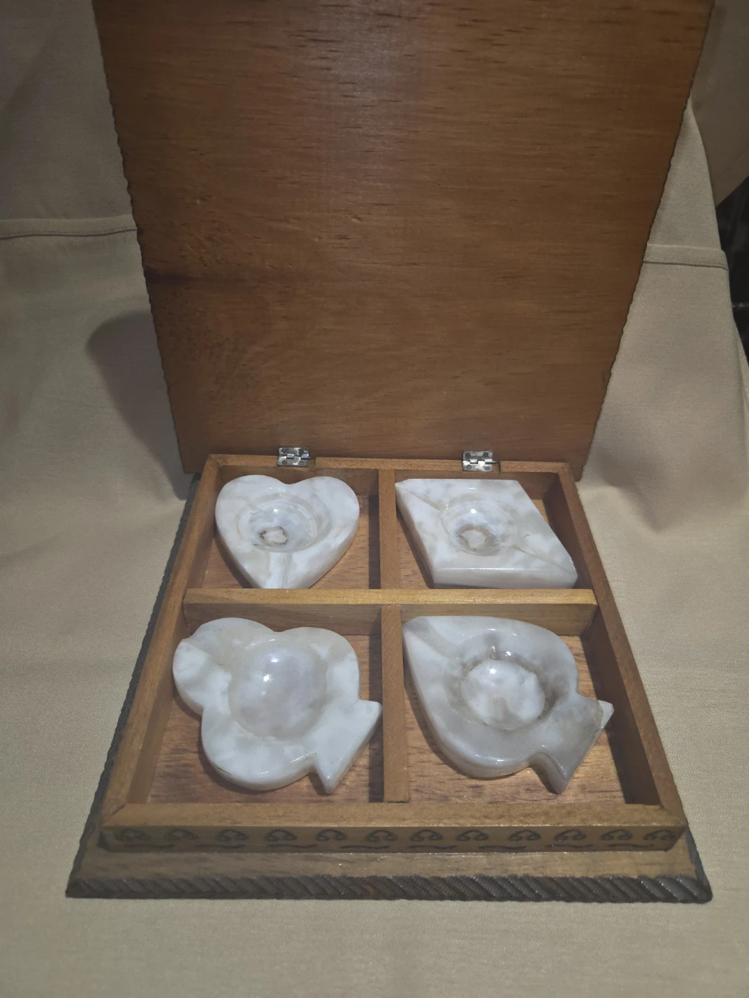 4 Vintage Onyx Ashtrays - Playing Card Spade Diamond Club Heart