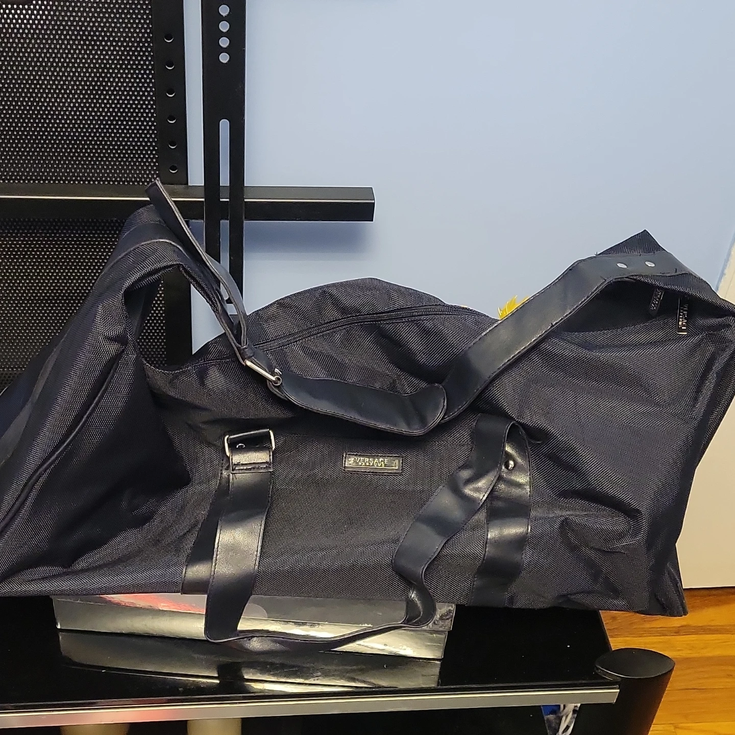 Black Duffle Bag with Leather Accents