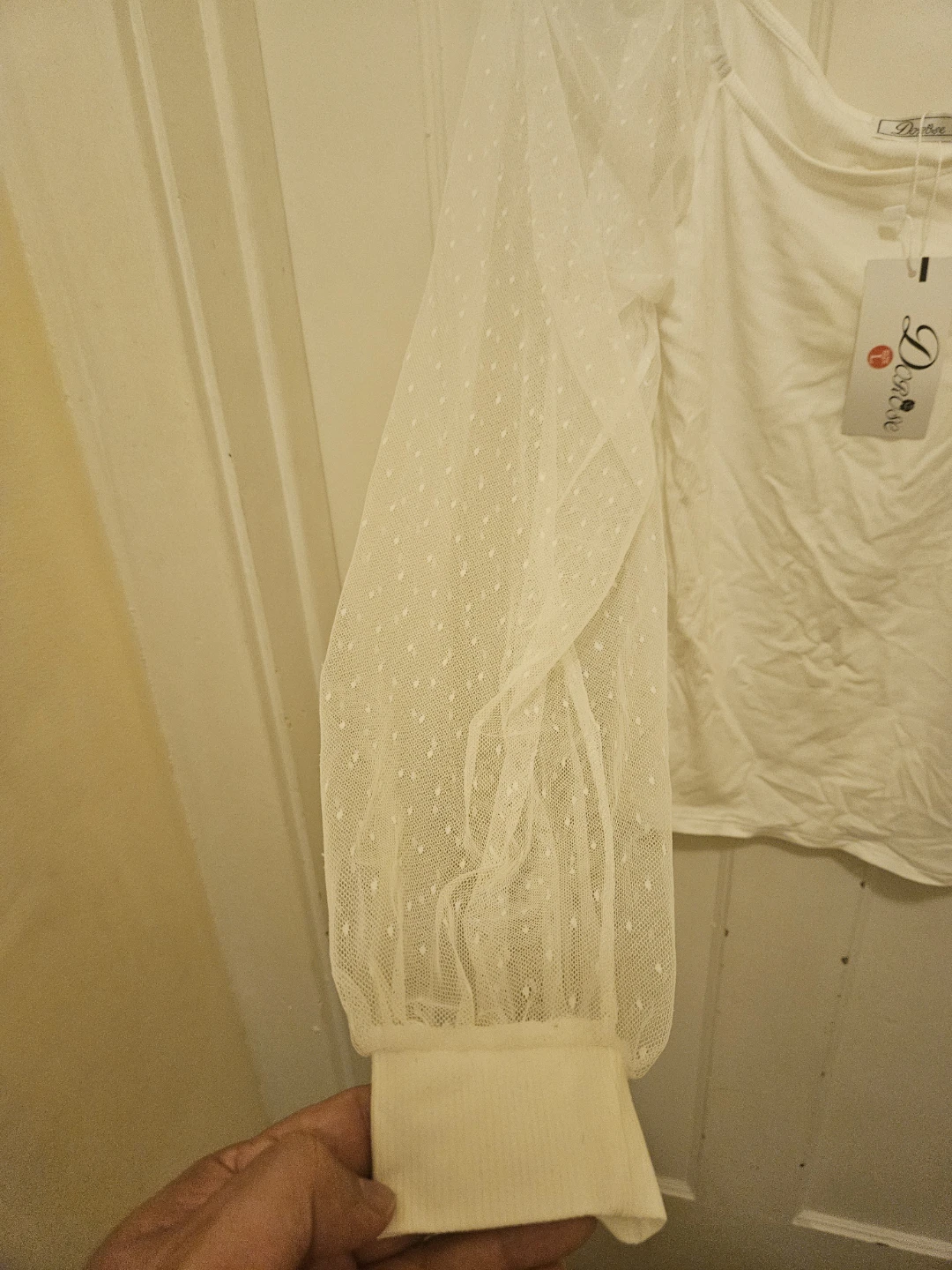 Dorose White Sheer Sleeve Top Size L - photo 4