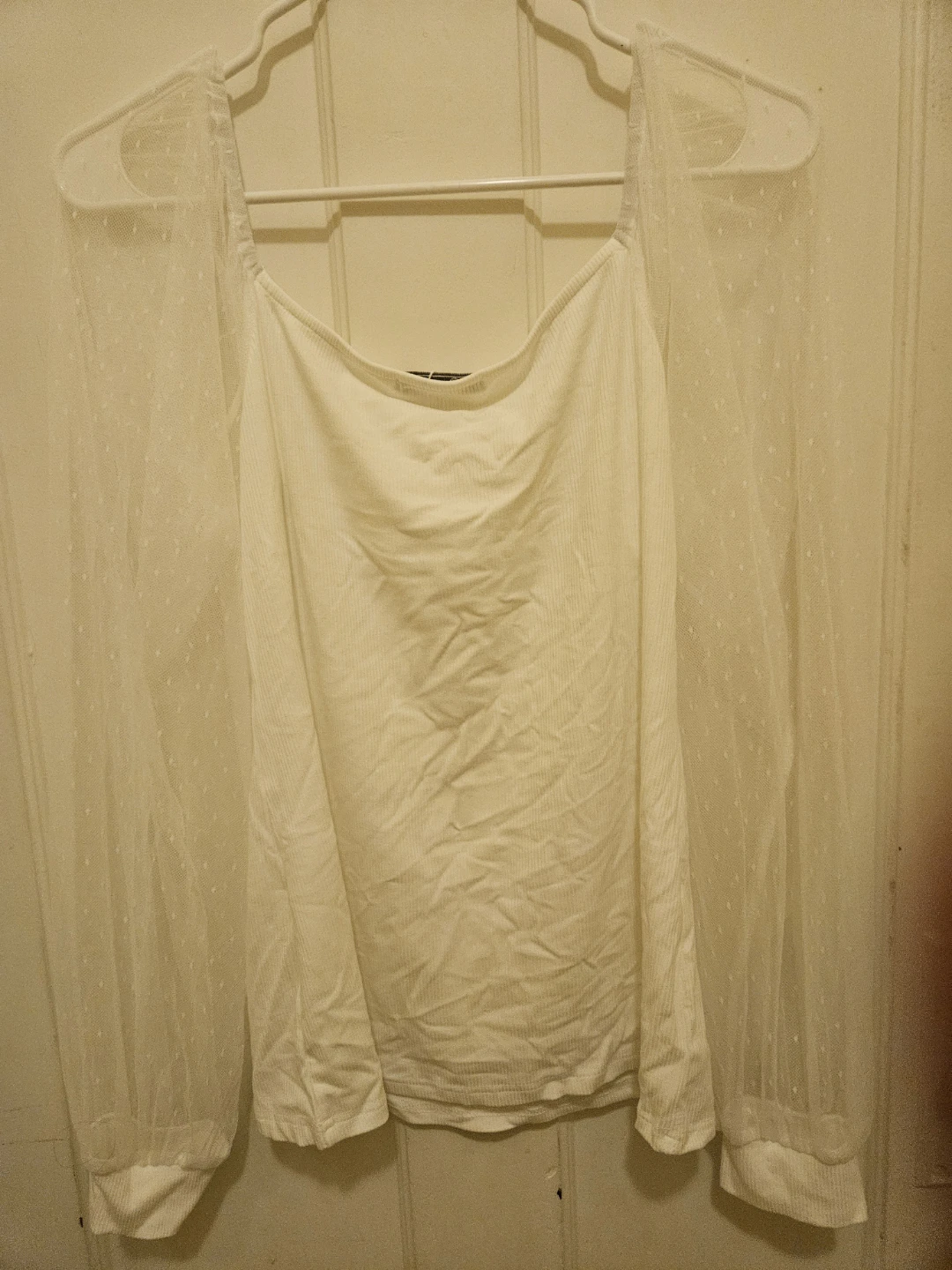 Dorose White Sheer Sleeve Top Size L - photo 5