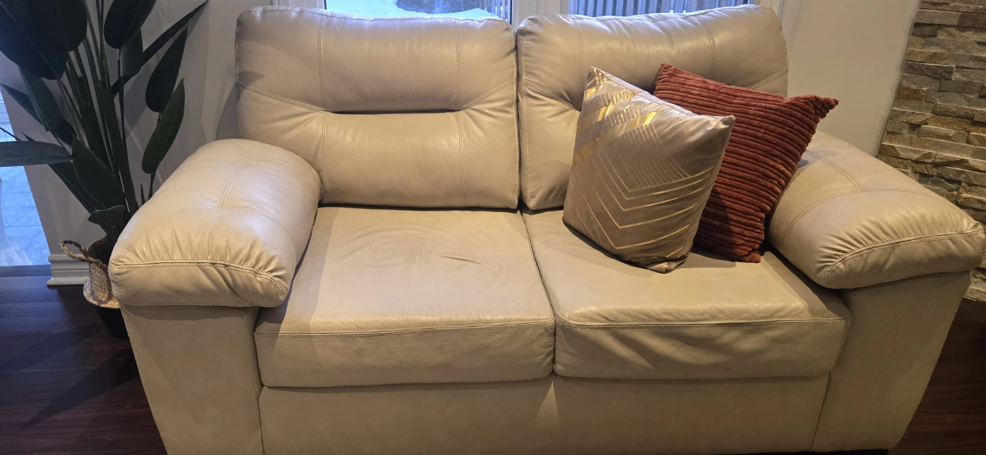 Genuine Leather sofa + Loveseat , Beige - photo 4