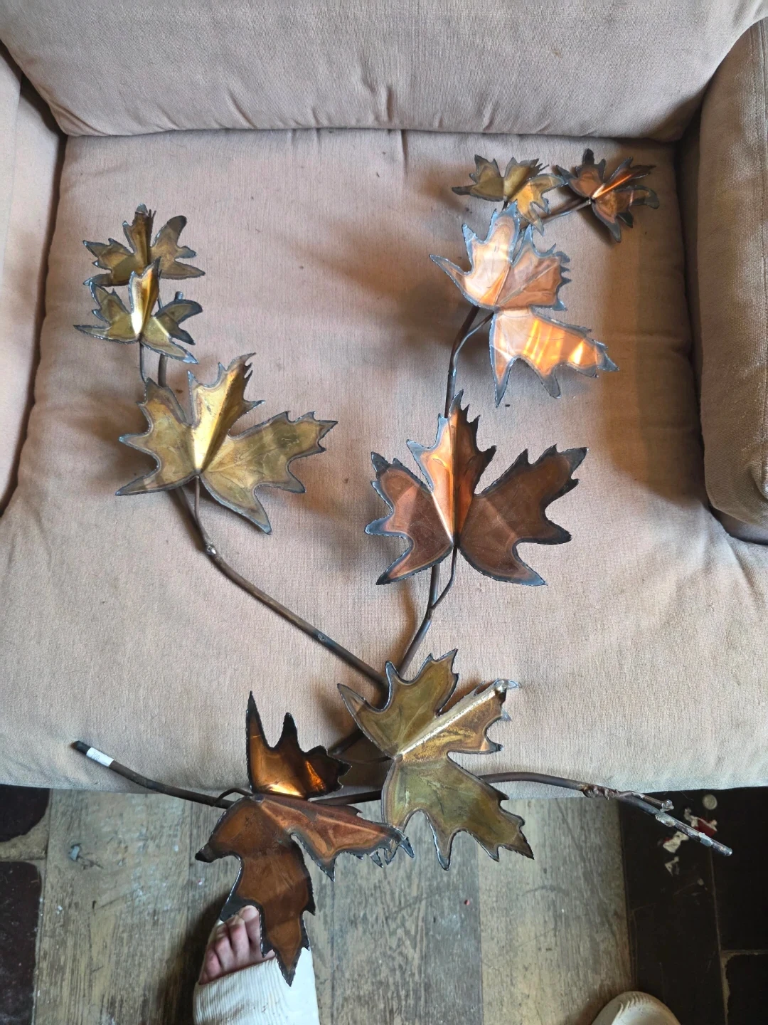 Midcentury Brutalist Brass & Copper Maple Leaf Branch
