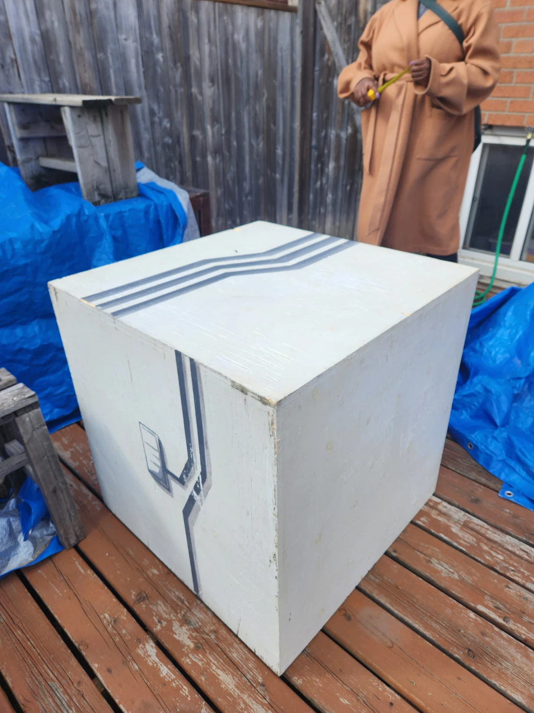 FREE - Cube Side Table - White with Grey Accents