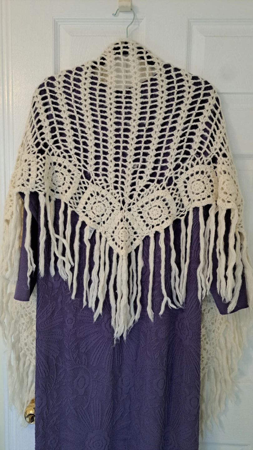 Cream Crochet Shawl with Fringe