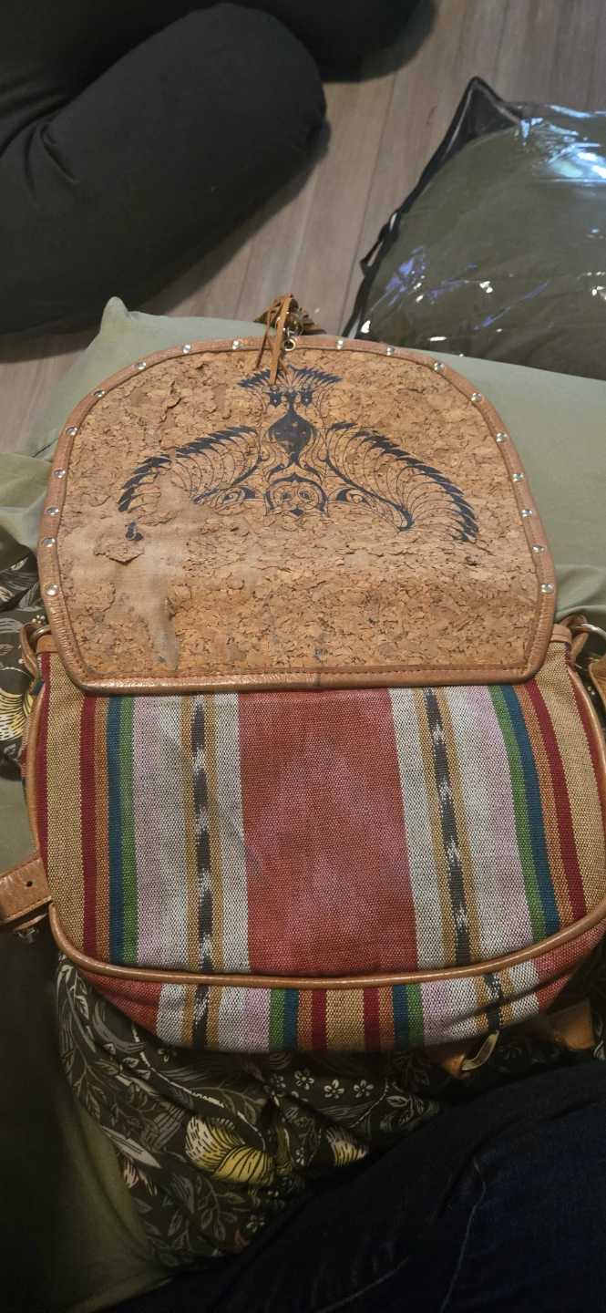Colorful Striped Crossbody Bag with Cork Owl Design - photo 5
