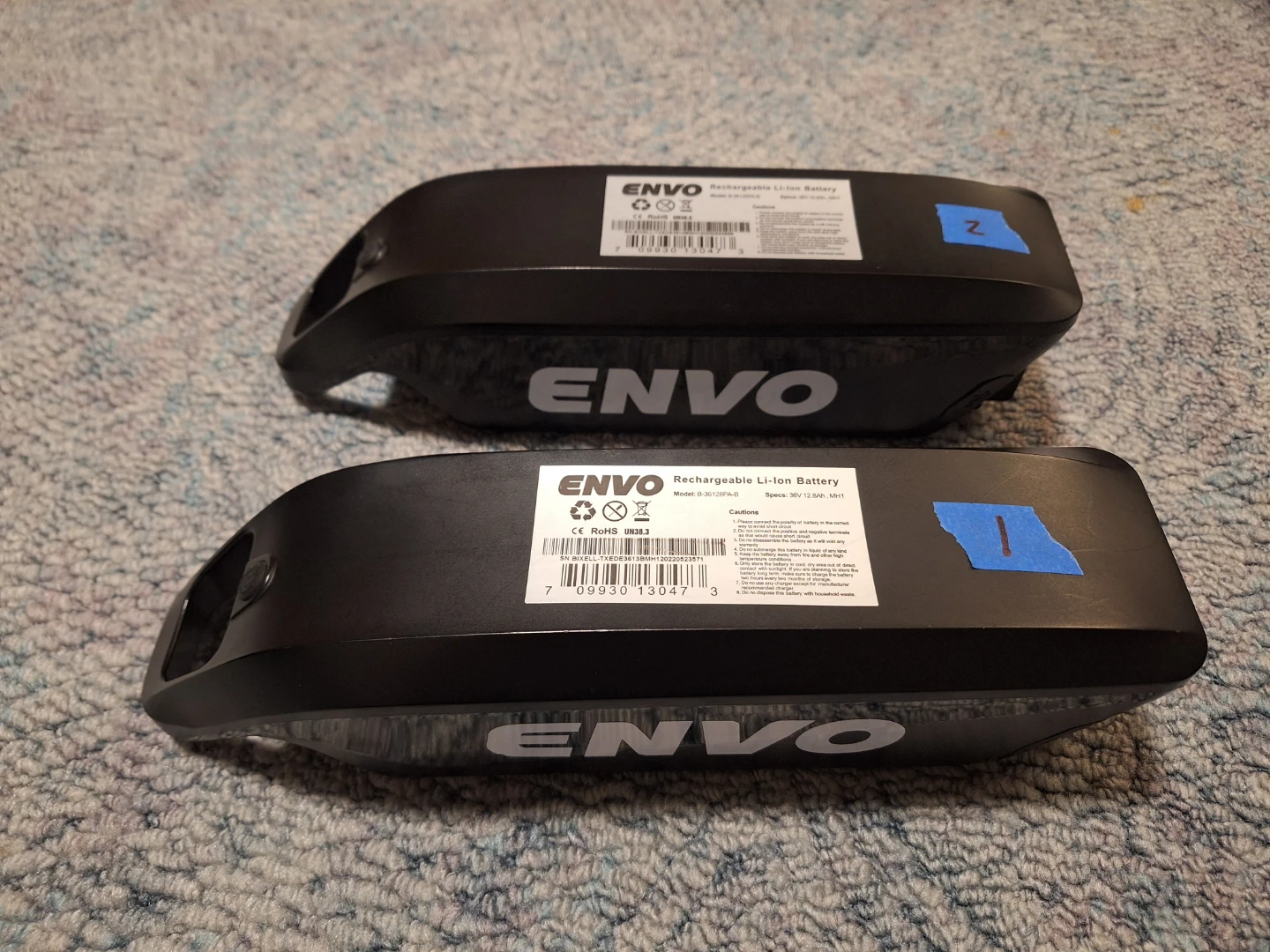2 x envo 36v 12.8ah ebike battery packs