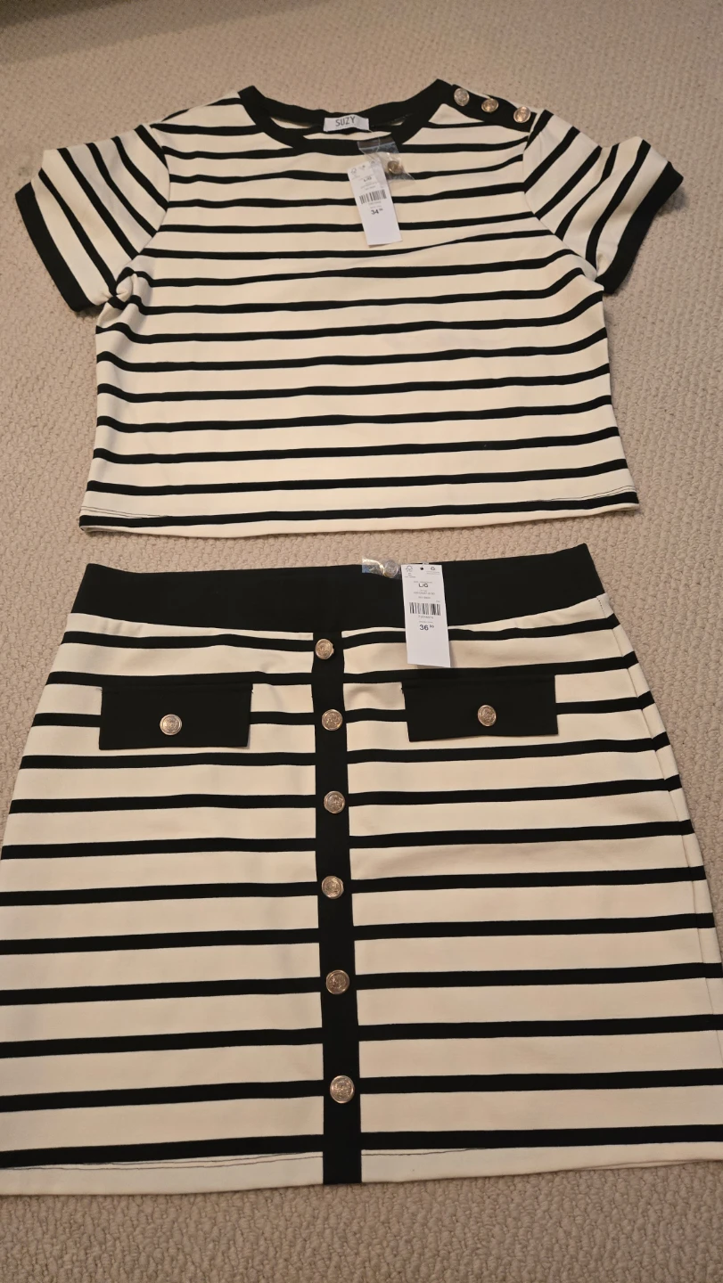Suzy Shier Striped Top and Skirt Set - Size L/G