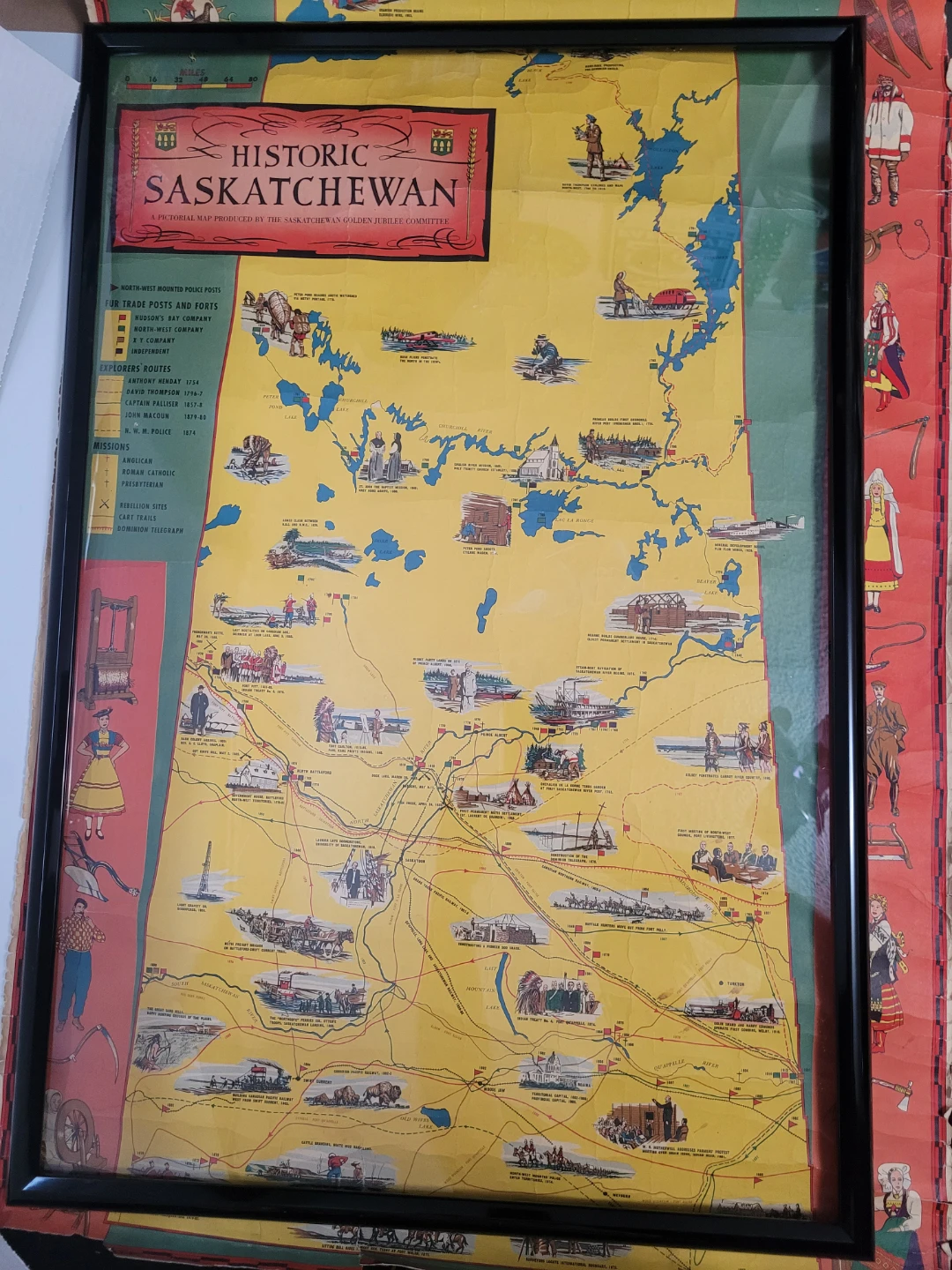 Framed Historic Saskatchewan Pictorial Map