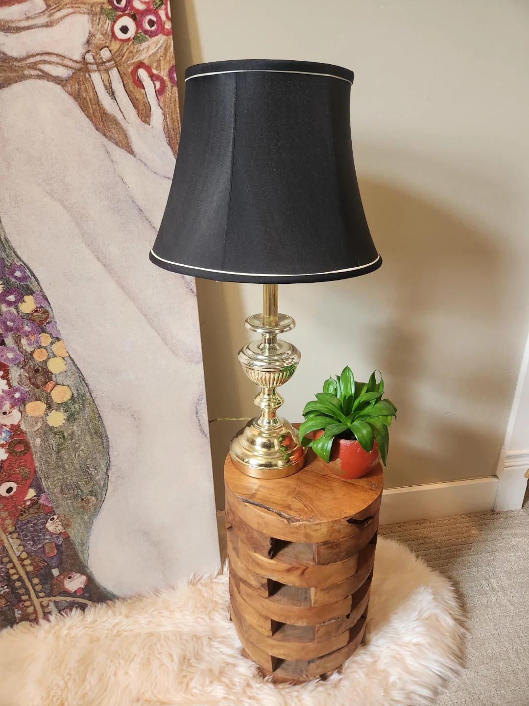 Vintage Brass TRI LIGHT Table Lamp with Black Shade - photo 5