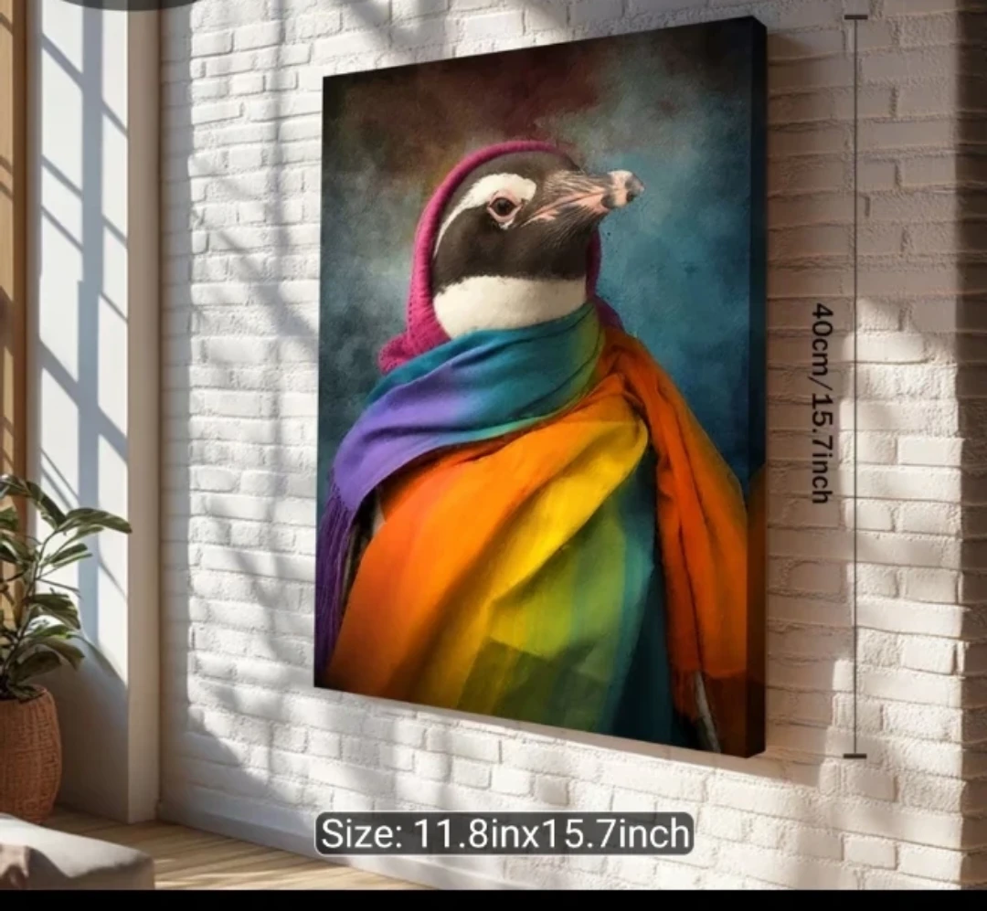Canvas Print Framed - Penguin with Rainbow Scarf - 11.8"x15.7" - photo 2