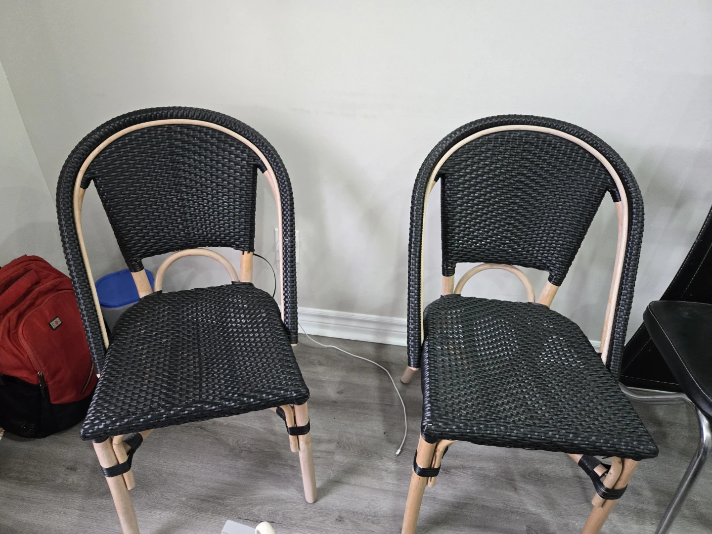 Pair of Black Wicker Bistro Chairs