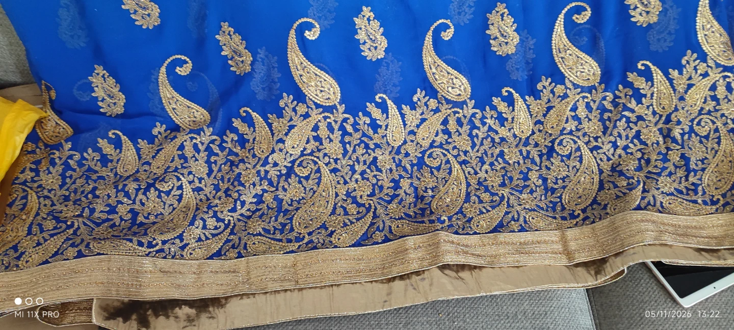 Blue & Gold Embroidered Saree