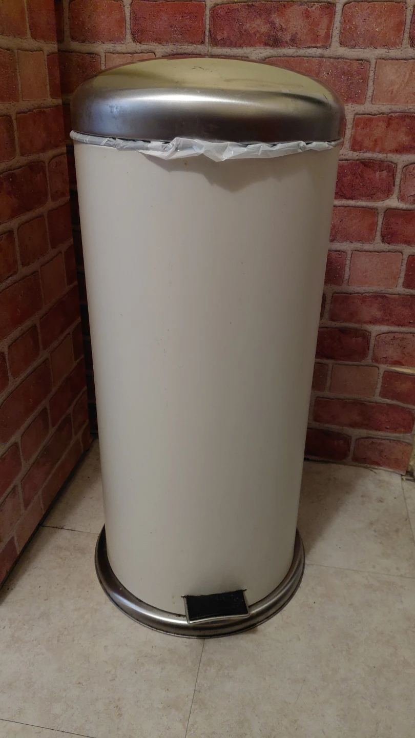 White Step Trash Can with Stainless Steel Lid