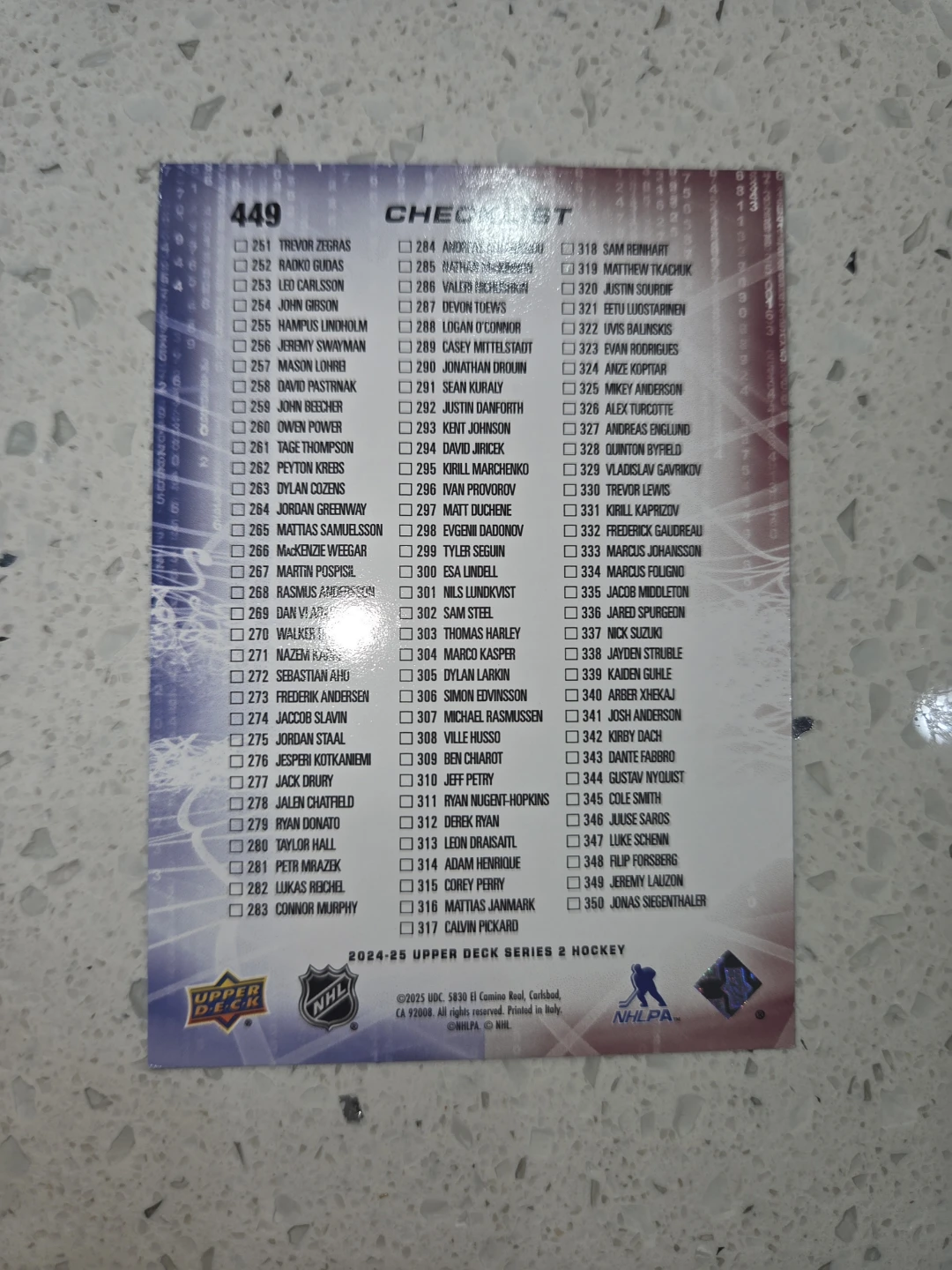 2024-25 Upper Deck Series 2 Hockey Checklist Card - photo 2