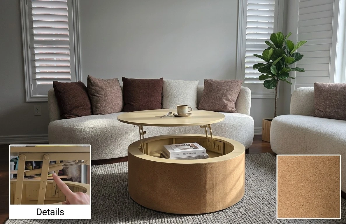 Handmade Round Lift-Top Coffee Table