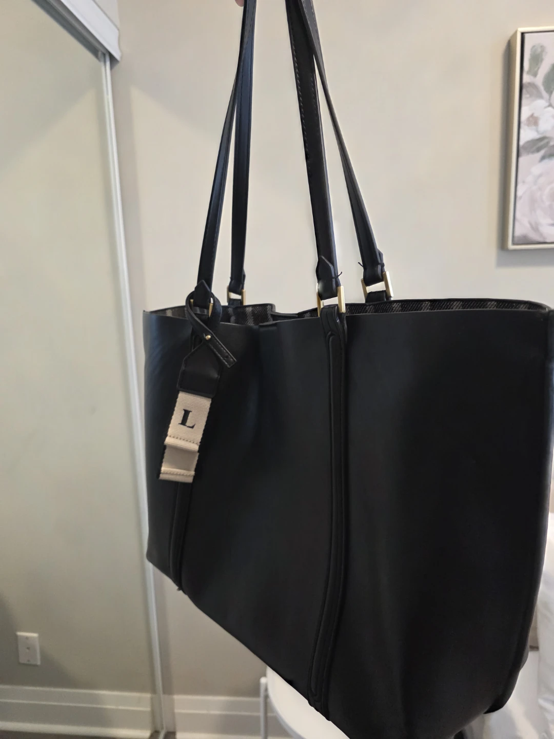 Zara Black tote bag with striped lining