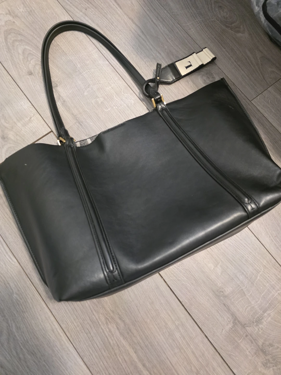 Zara Black tote bag with striped lining - photo 2