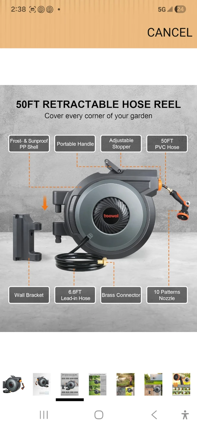 Treewell 50FT Retractable Garden Hose Reel - photo 3