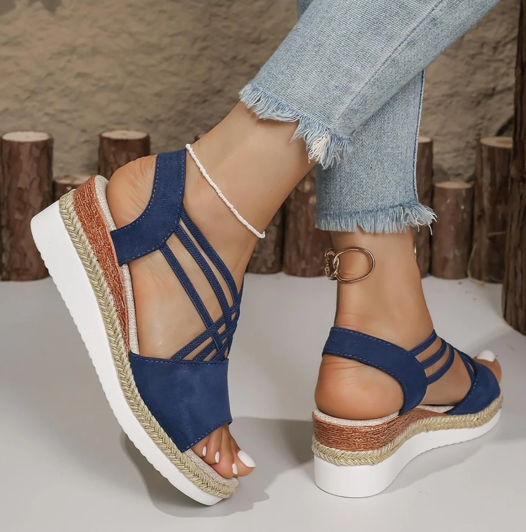 Navy Blue Espadrille Wedge Sandals -41 - photo 4