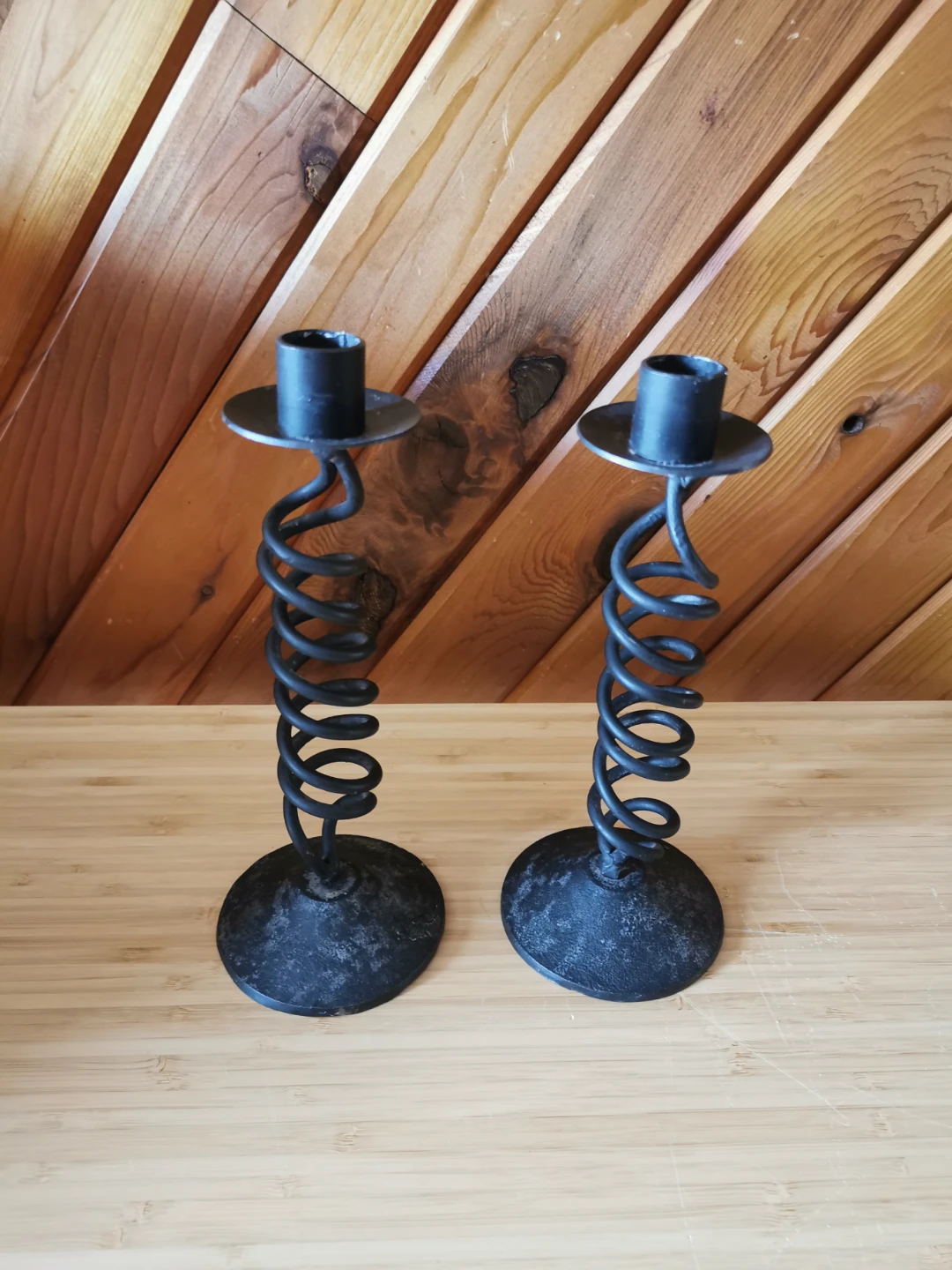 Vintage Brutalist Style Wrought Iron Spiral Candle Holders - photo 5
