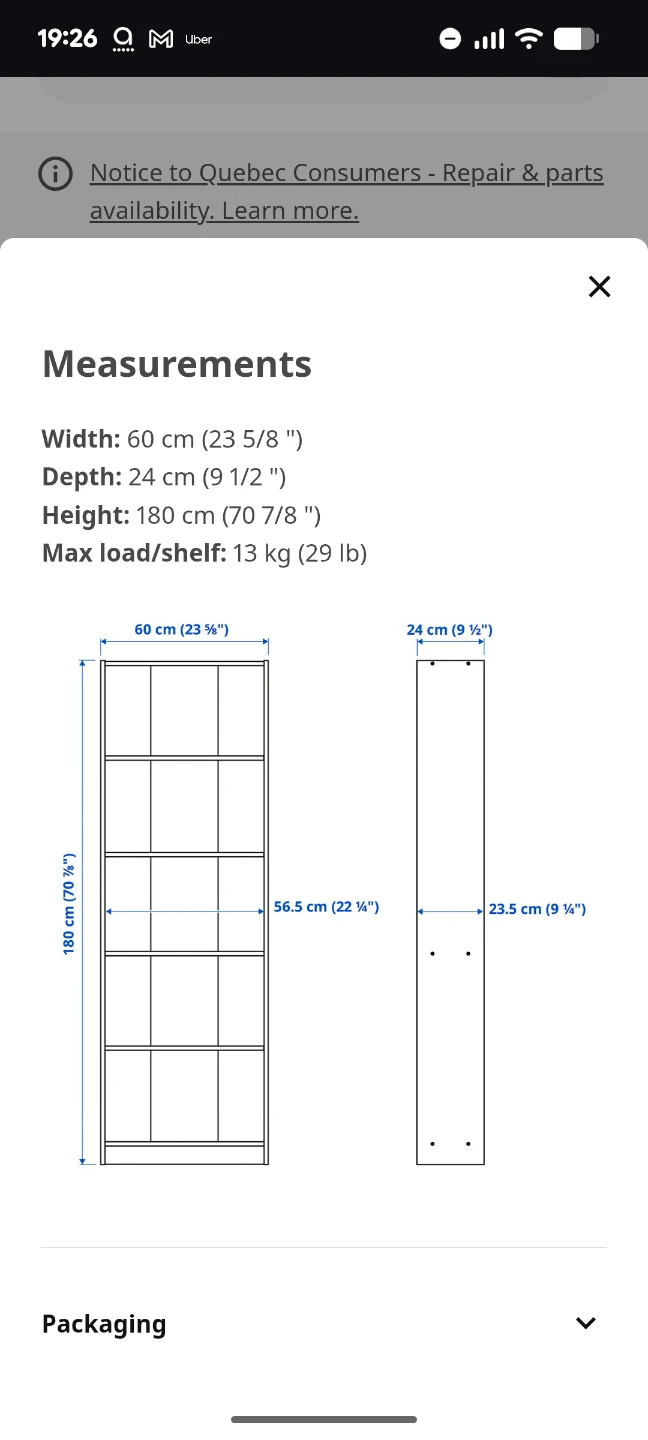 White Bookshelf - 60cm wide, 180cm high - photo 4