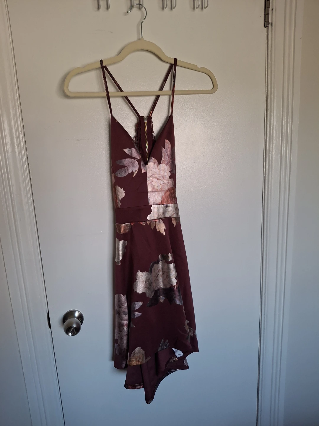Burgundy Floral Print Fit and Flare Dress
