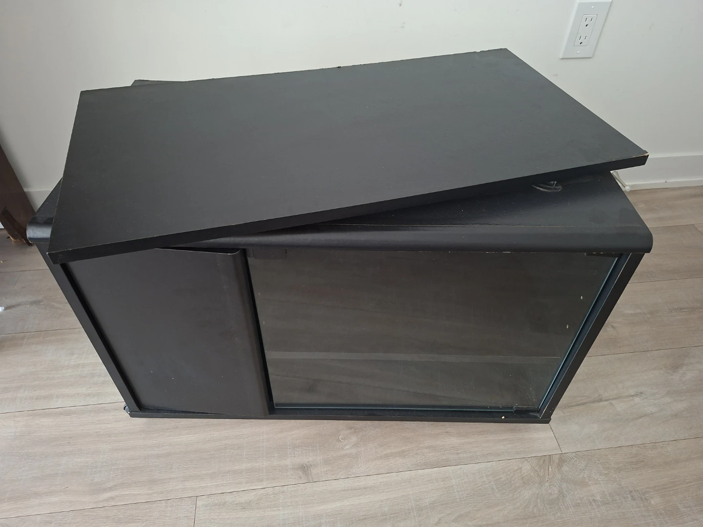 Black TV Stand with Glass Door and Shelves
