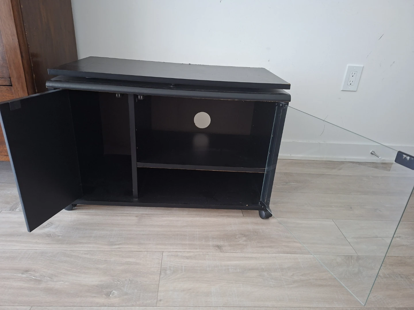 Black TV Stand with Glass Door and Shelves - photo 2