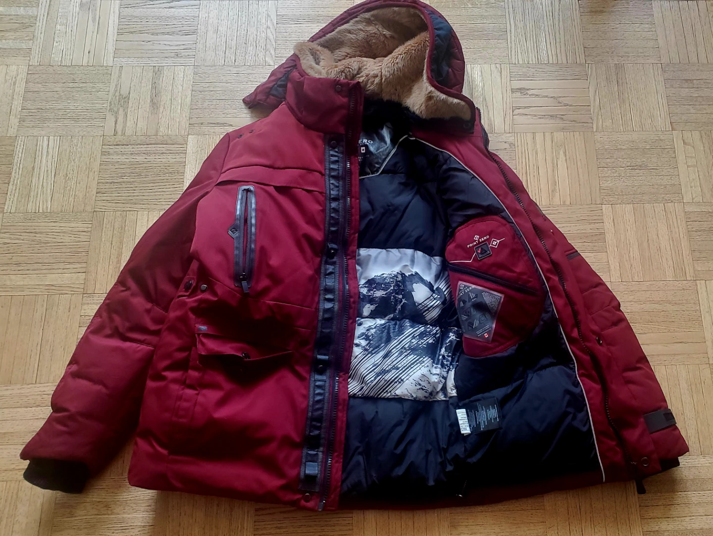 RED ZERO DOWN PARKA JACKET WITH FAUX FUR HOOD - photo 2