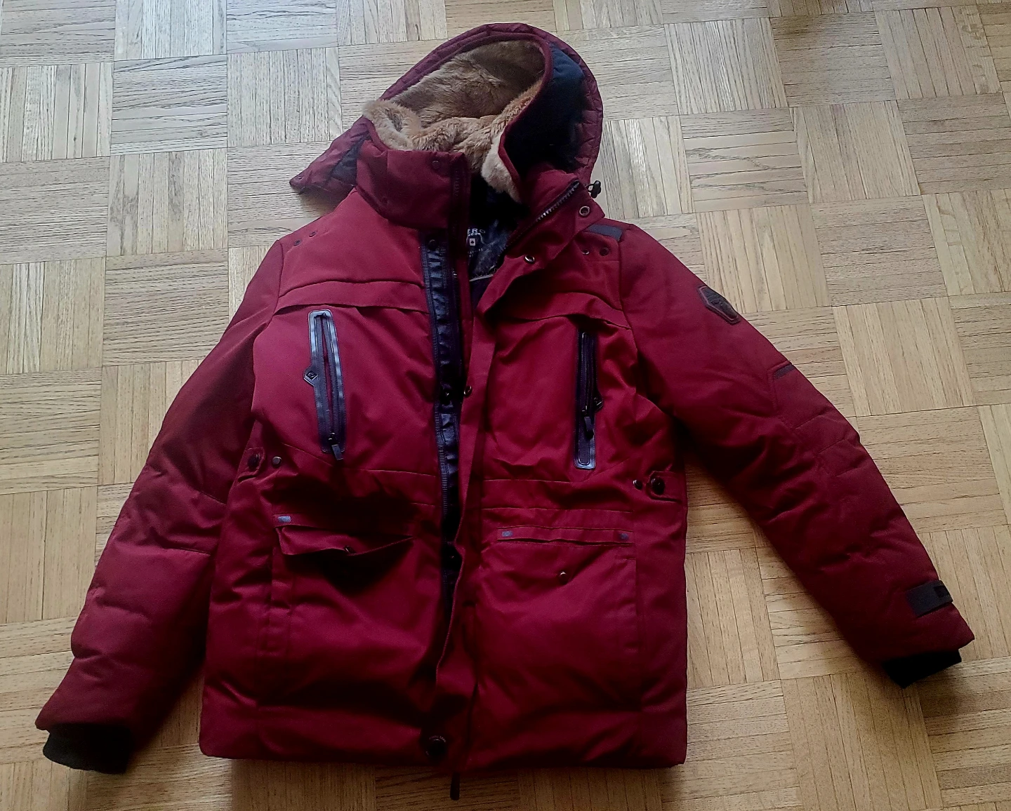 RED ZERO DOWN PARKA JACKET WITH FAUX FUR HOOD - photo 3