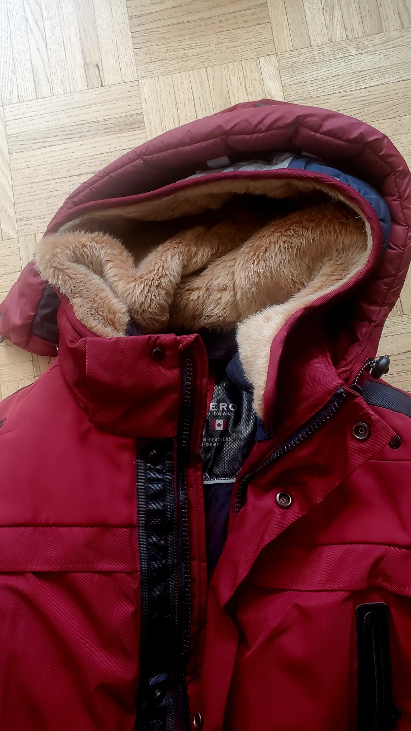 RED ZERO DOWN PARKA JACKET WITH FAUX FUR HOOD - photo 4