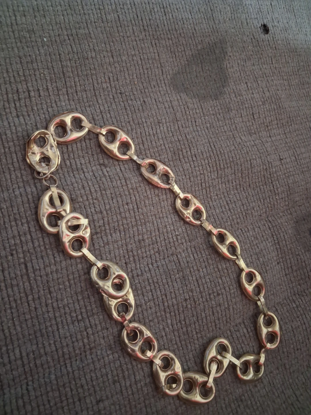 Gold Tone Puffed Bean Link Chain Necklace