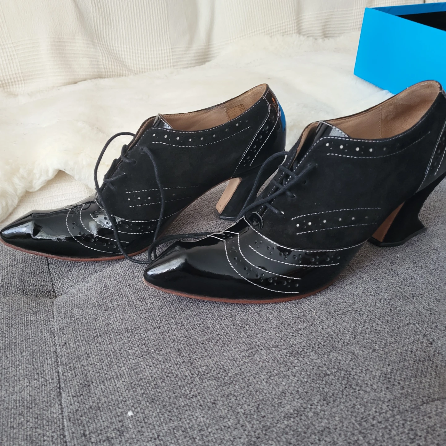 John Fluevog Nora Black Leather Wingtip Heels - photo 5
