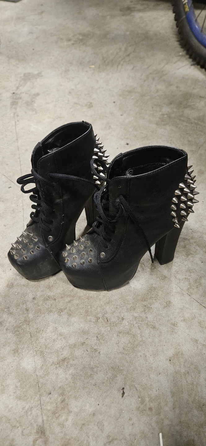 Black Spiked Platform Ankle Boots - photo 2