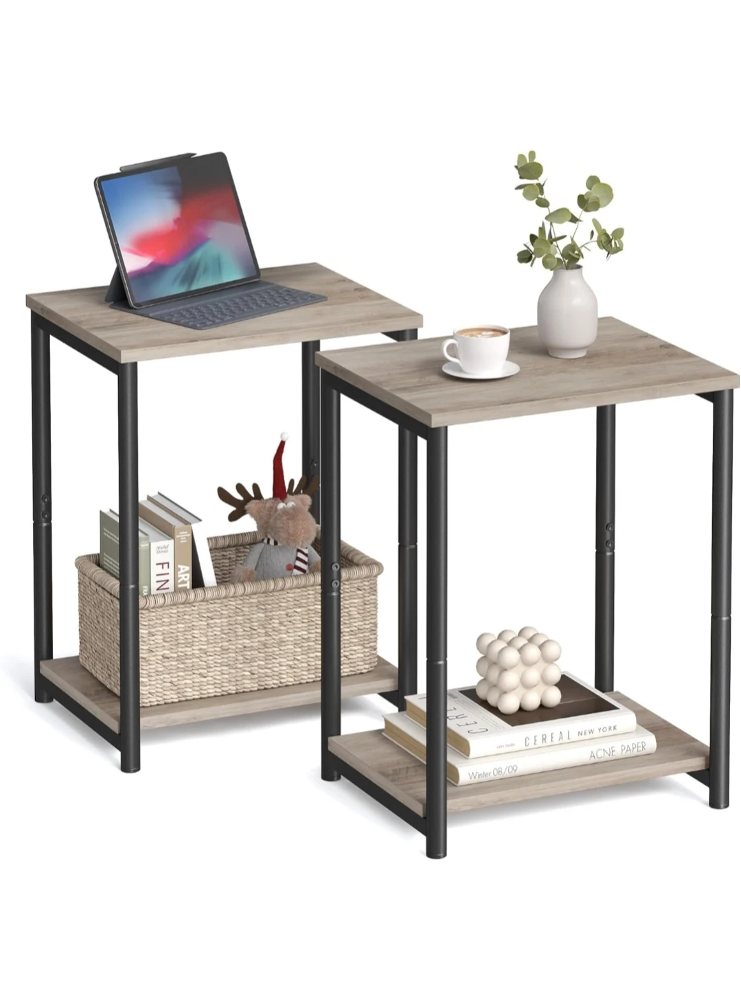 Rustic Wood Grain End Table with Metal Frame