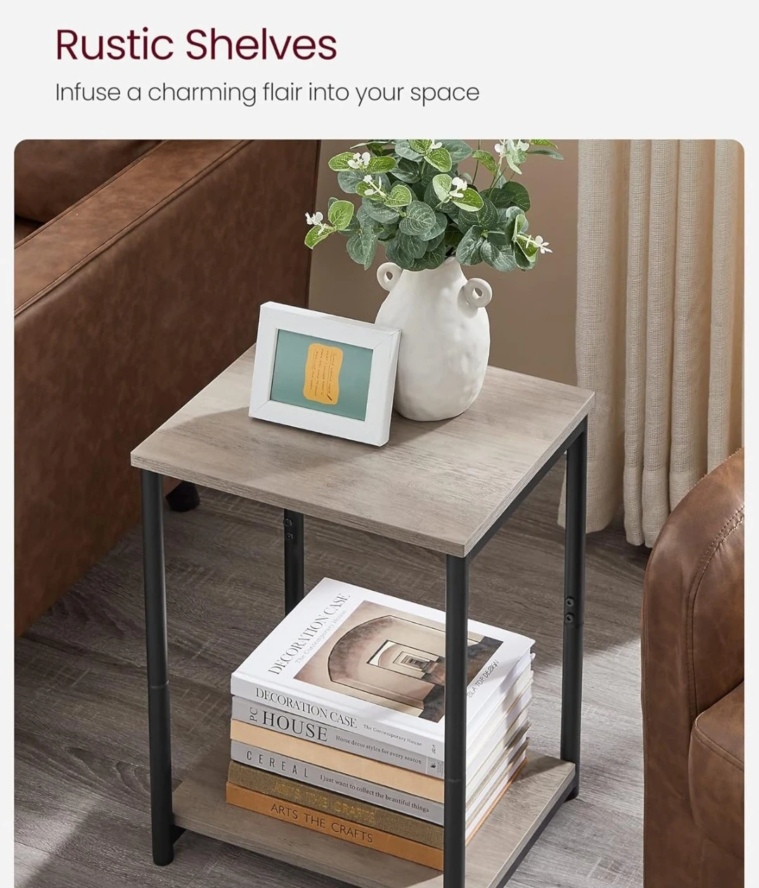 Rustic Wood Grain End Table with Metal Frame - photo 5