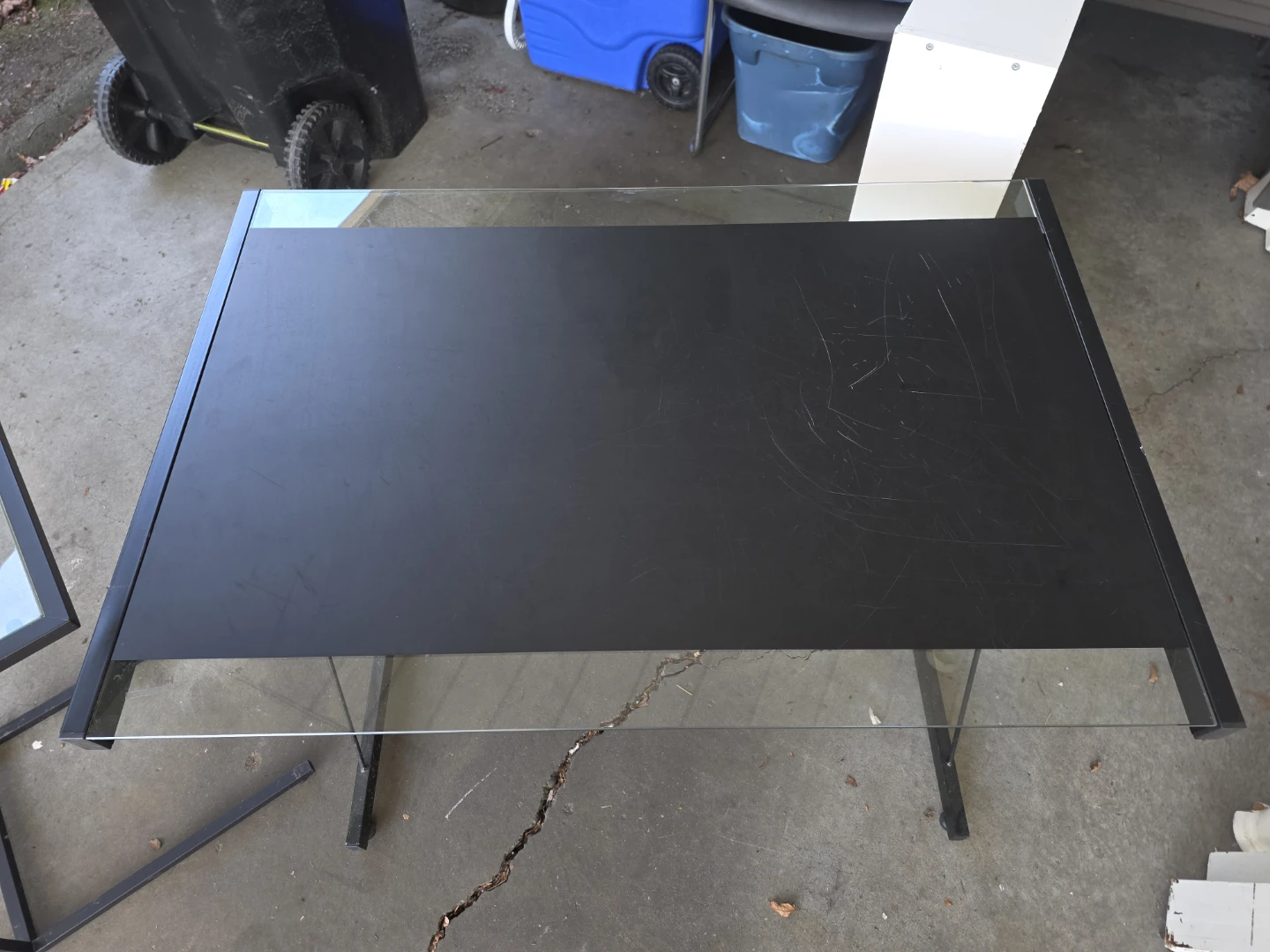 Black Glass Top Desk with Metal Frame and night stand