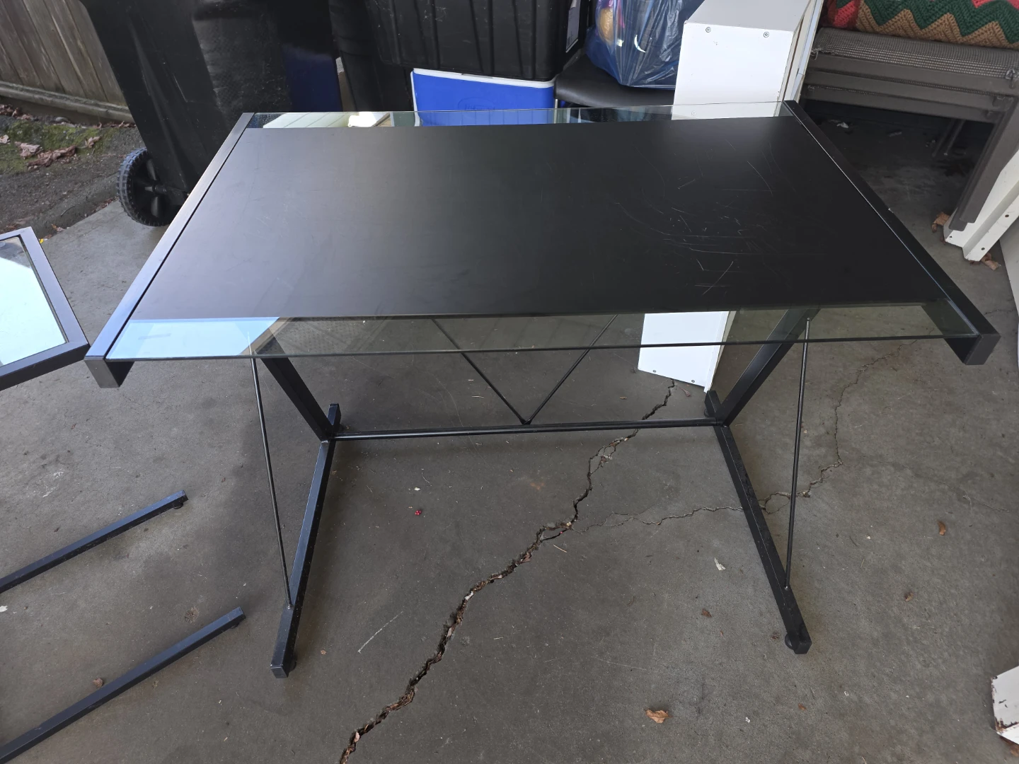 Black Glass Top Desk with Metal Frame and night stand - photo 2