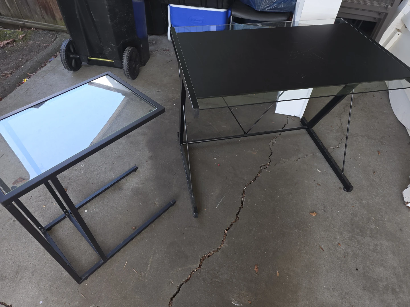 Black Glass Top Desk with Metal Frame and night stand - photo 3