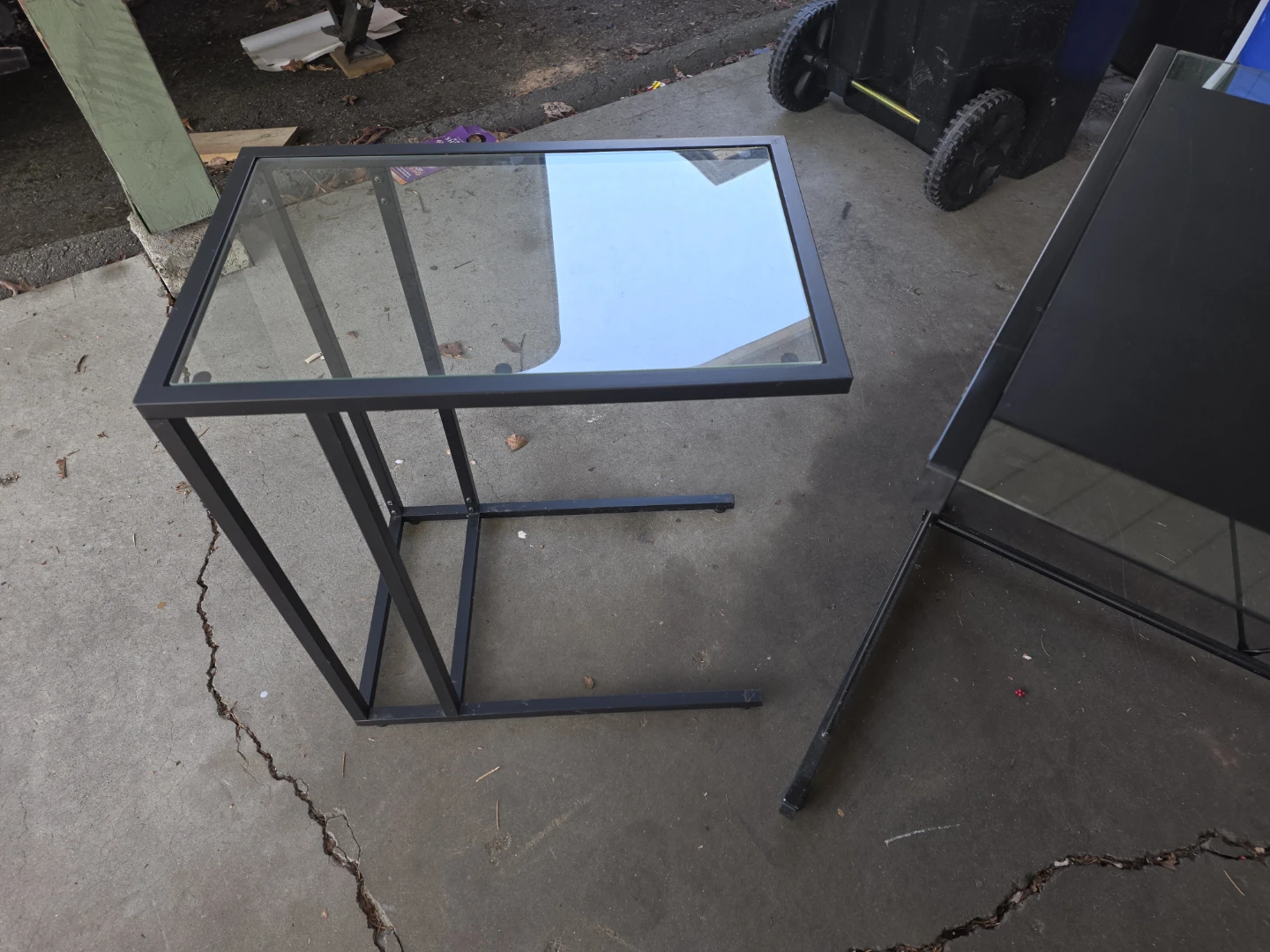 Black Glass Top Desk with Metal Frame and night stand - photo 4