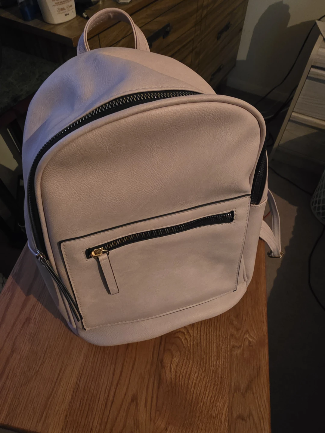 Light Pink Faux Leather Backpack
