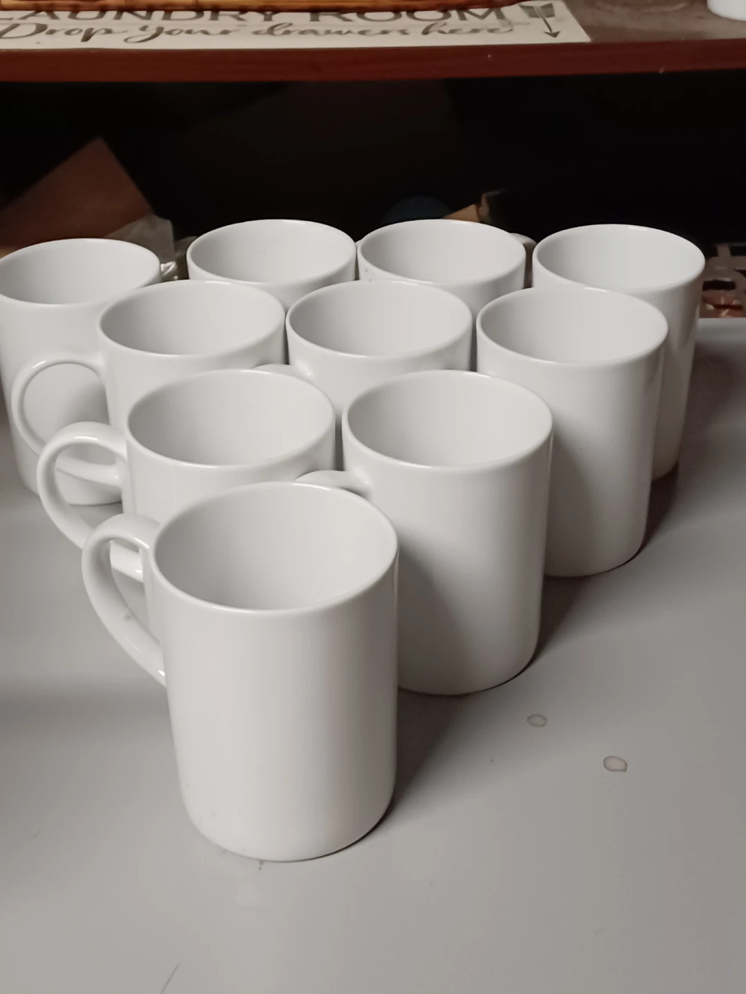Set of 10 White Ceramic Coffee Mugs