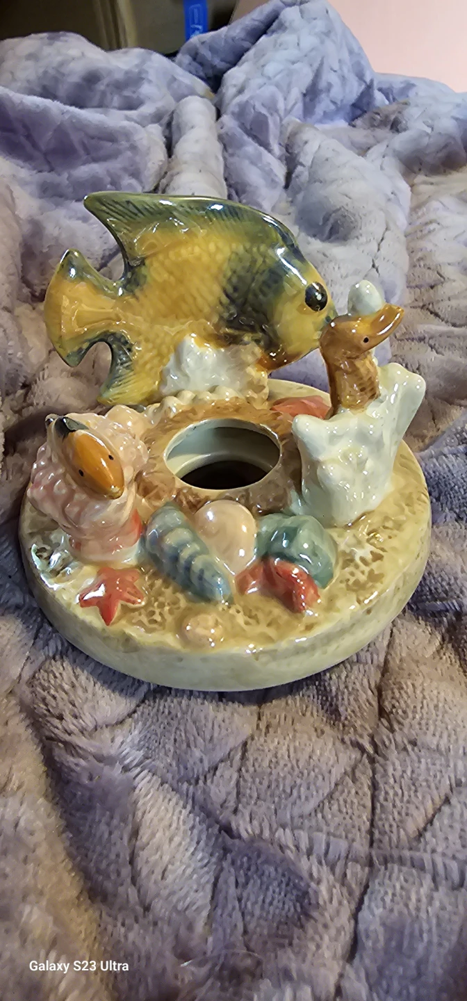Ceramic Candle Holder with Fish and Sea Life Design