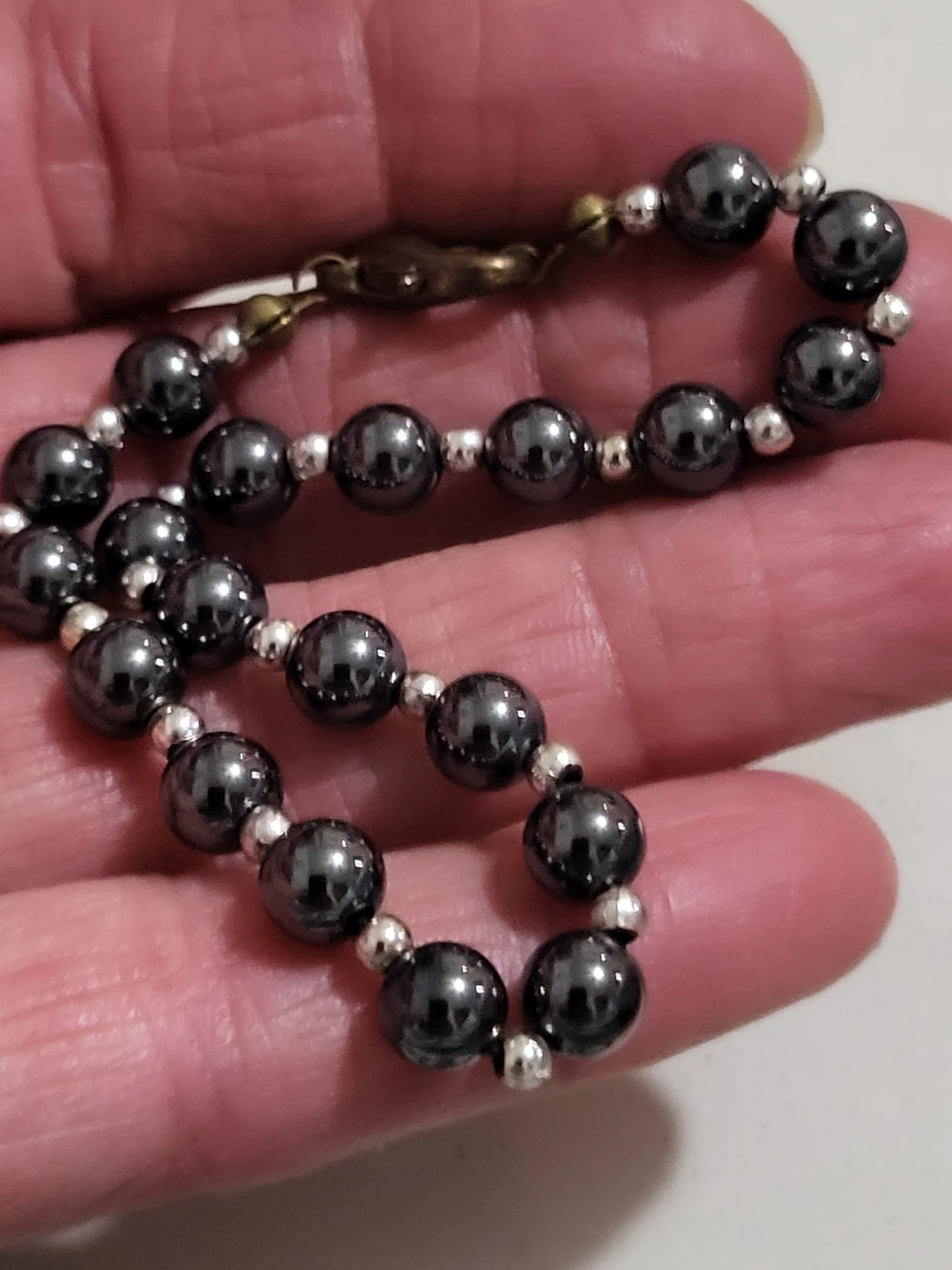 Hematite Beaded Necklace & Bracelet with Gold Tone Accents - photo 2