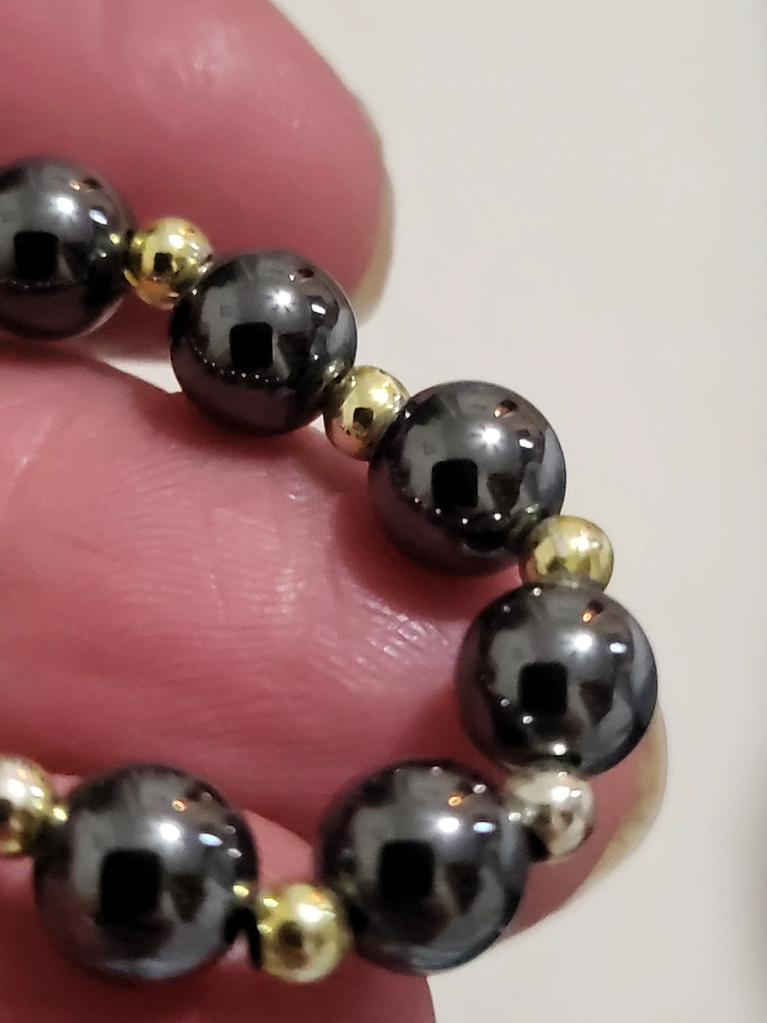 Hematite Beaded Necklace & Bracelet with Gold Tone Accents - photo 3