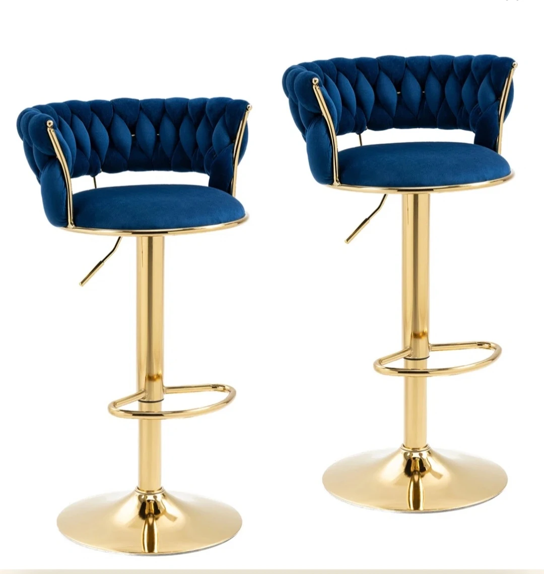 4 Blue Velvet Bar Stools with Gold Base - photo 2